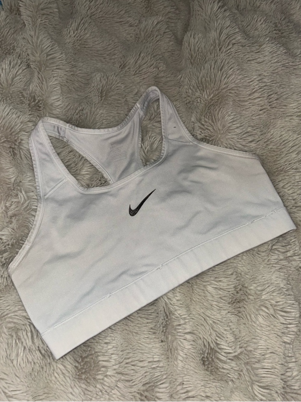 Nike White Racerback Sports Bra with Black Swoosh